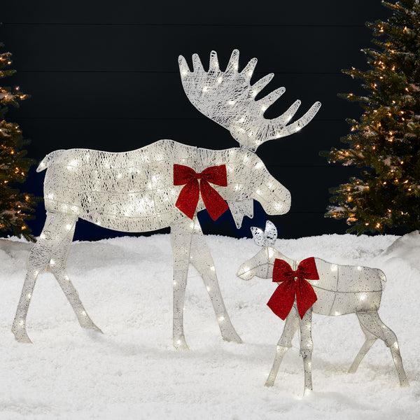 best choice 2-Piece Lighted 2D Christmas Moose Set Outdoor Decor w/ 125 LED Lights - 4ft