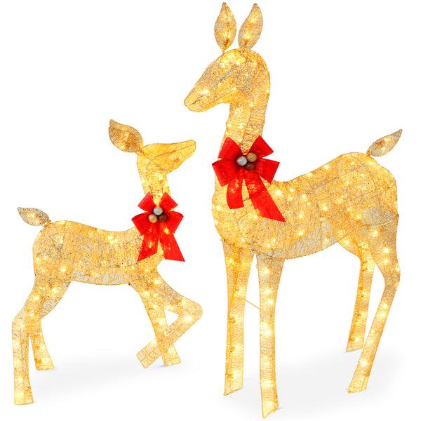 best choice 2-Piece Lighted Christmas Deer Family Outdoor Decor Set with LED Lights