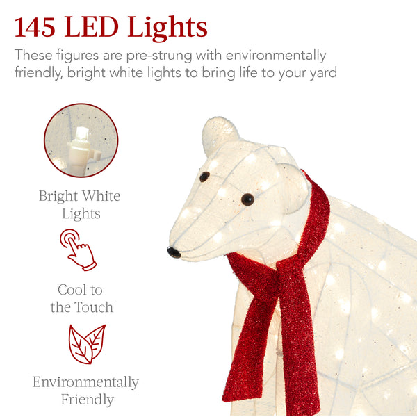 Best Choice 2-Piece Lighted Polar Bear Family Outdoor Decor Set W/ LED Lights