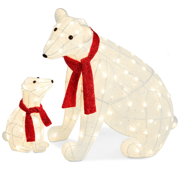 best choice 2-Piece Lighted Polar Bear Family Outdoor Decor Set w/ LED Lights