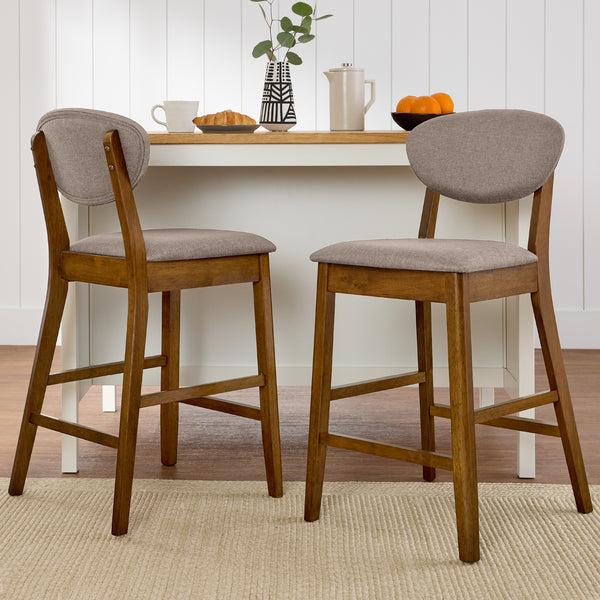 Best Choice 2-Piece Mid-Century Modern Wood & Upholstered Counter Height Bar Stool Set