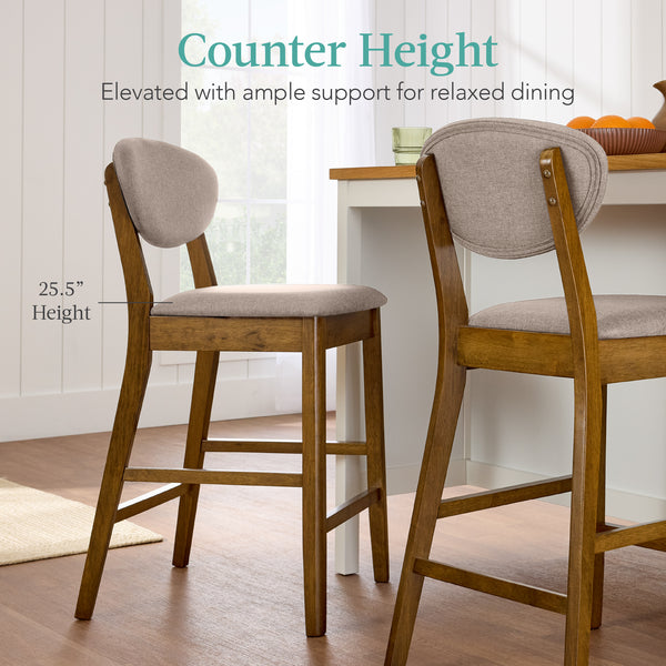 Best Choice 2-Piece Mid-Century Modern Wood & Upholstered Counter Height Bar Stool Set