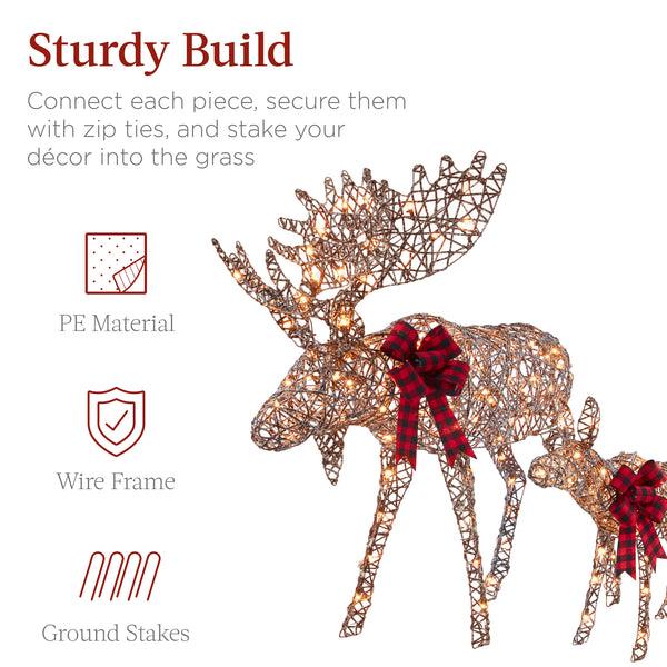Best Choice 2-Piece Moose Family Lighted Outdoor Christmas Decoration Set W/ 170 Lights