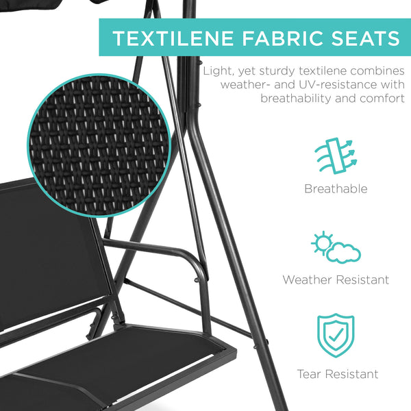 Best Choice 2-Seater Outdoor Canopy Swing Glider Bench W/ Textilene Fabric Steel Frame