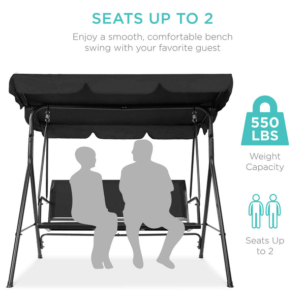 Best Choice 2-Seater Outdoor Canopy Swing Glider Bench W/ Textilene Fabric Steel Frame