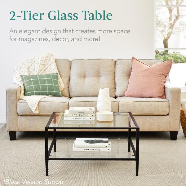Best Choice 2-Tier Large Square Coffee Table Living Room Accent W/ Glass Top - 32"