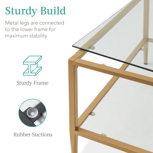 Best Choice 2-Tier Large Square Coffee Table Living Room Accent W/ Glass Top - 32"