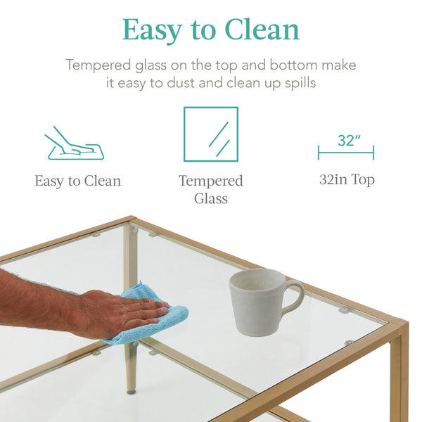 Best Choice 2-Tier Large Square Coffee Table Living Room Accent W/ Glass Top - 32"