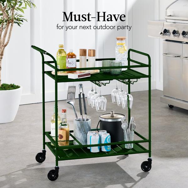 Best Choice 2-Tier Rolling Bar Cart Indoor/Outdoor W/ Shelves Wine Rack Locking Wheels