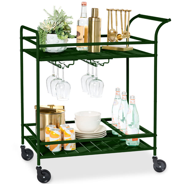 best choice 2-Tier Rolling Bar Cart Indoor/Outdoor w/ Shelves Wine Rack Locking Wheels