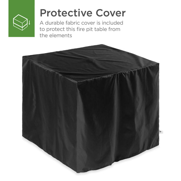 Best Choice 28in Fire Pit Table 50 000 BTU Wicker Propane W/ Faux Wood Tabletop Cover