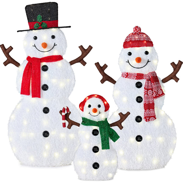 best choice 2D Lighted Snowman Family Set Outdoor Yard Decor w/ Twinkling LED Lights