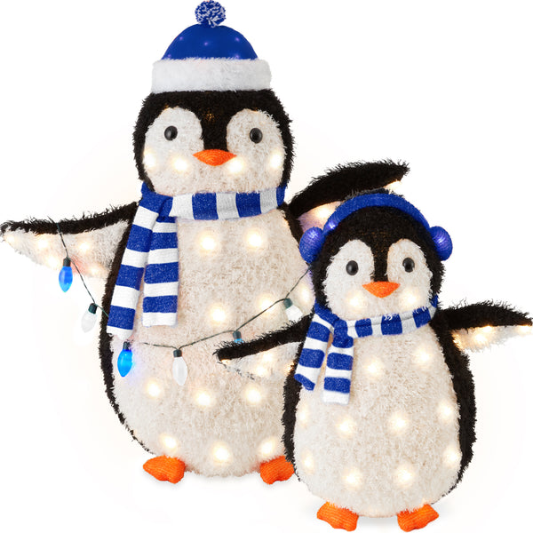 best choice 2pc Lighted Pop-Up Penguin Family Christmas Decoration w/ 150 Lights - 3ft