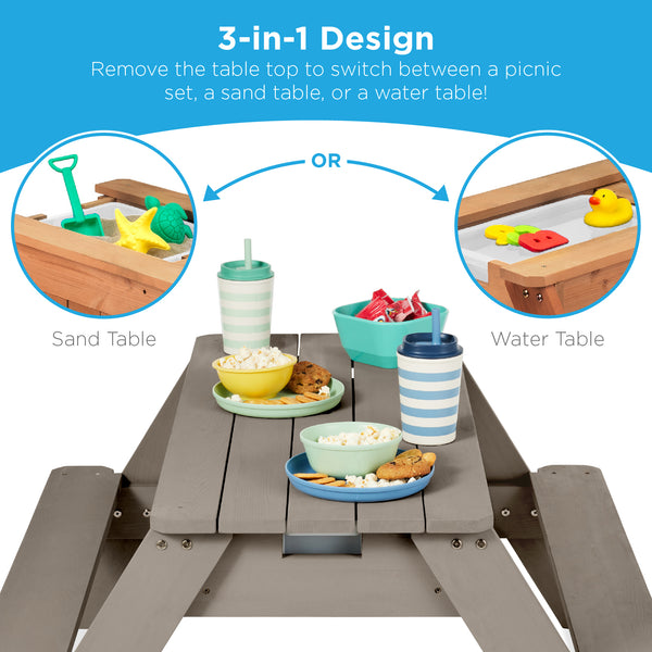 Best Choice 3-in-1 Kids Sand & Water Table Outdoor Wood Picnic Table W/ Umbrella