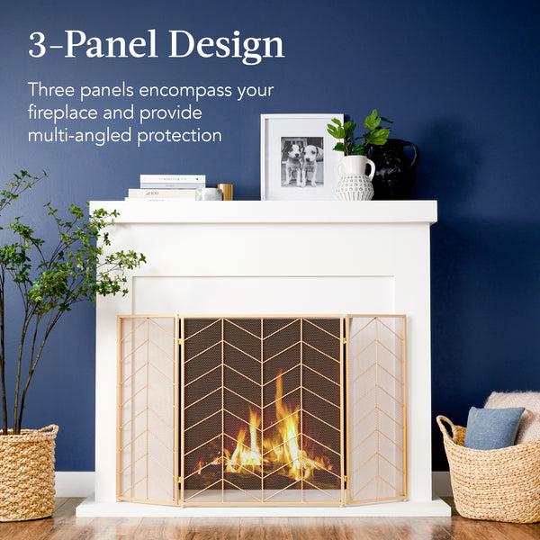 Best Choice 3-Panel Iron Chevron Fireplace Screen W/ Handles - 52x31in
