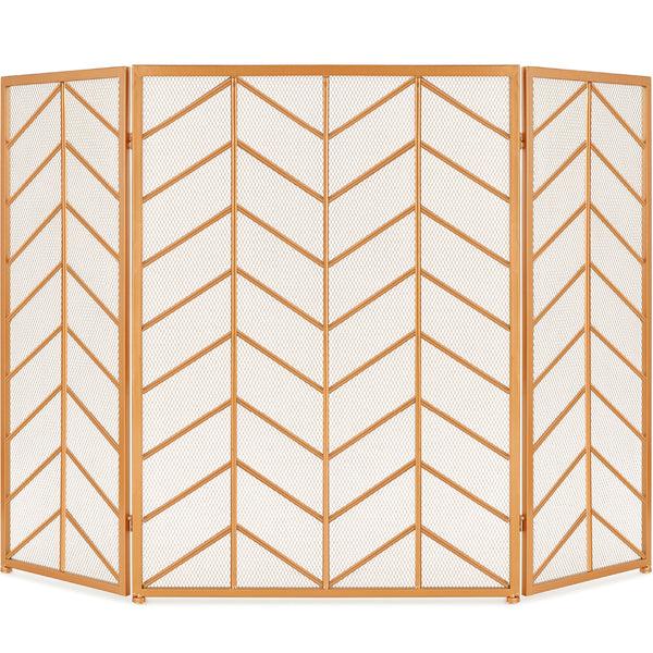 best choice 3-Panel Iron Chevron Fireplace Screen w/ Handles - 52x31in