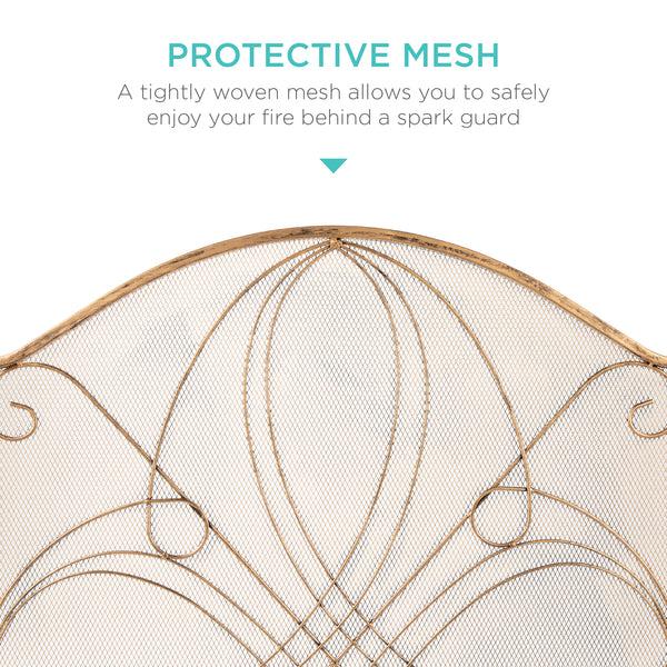 Best Choice 3-Panel Wrought Iron Metal Fireplace Screen Cover W/ Scroll Design - 55x33in
