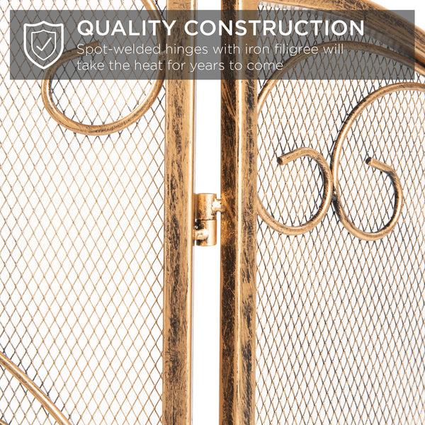 Best Choice 3-Panel Wrought Iron Metal Fireplace Screen Cover W/ Scroll Design - 55x33in