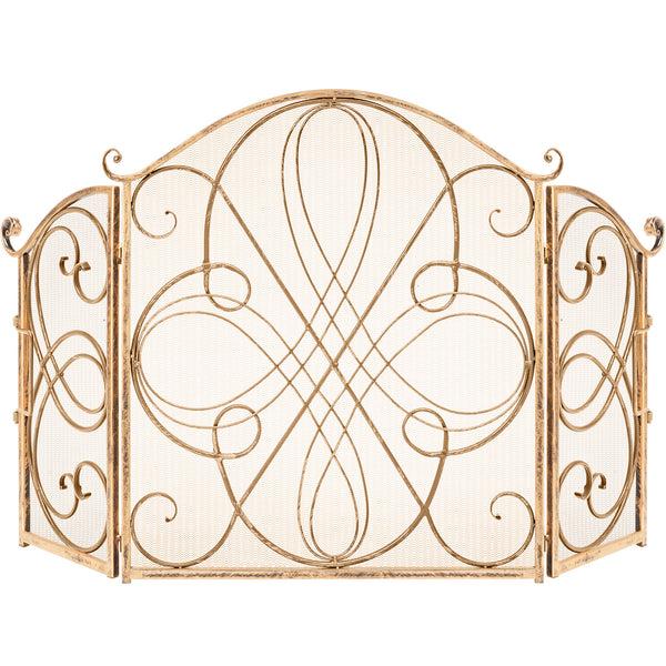 best choice 3-Panel Wrought Iron Metal Fireplace Screen Cover w/ Scroll Design - 55x33in