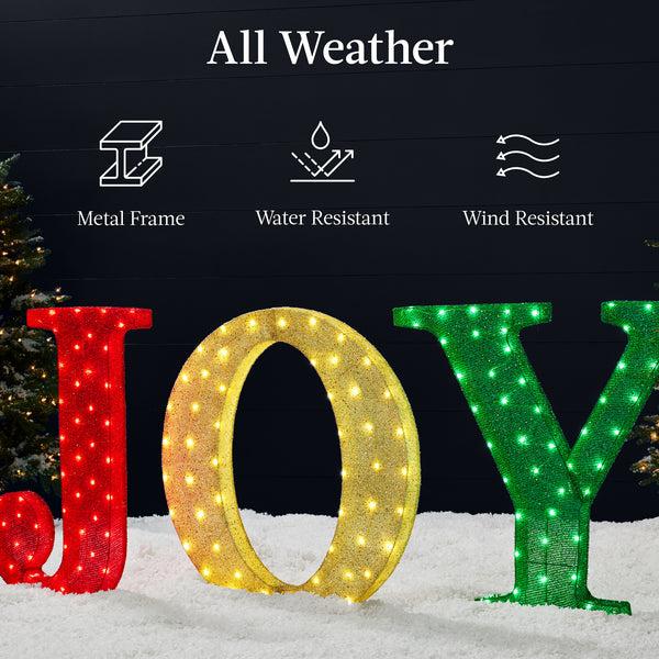 Best Choice 3-Piece 3D Lighted Christmas JOY Yard Decoration W/ 150 LED Lights - 32in