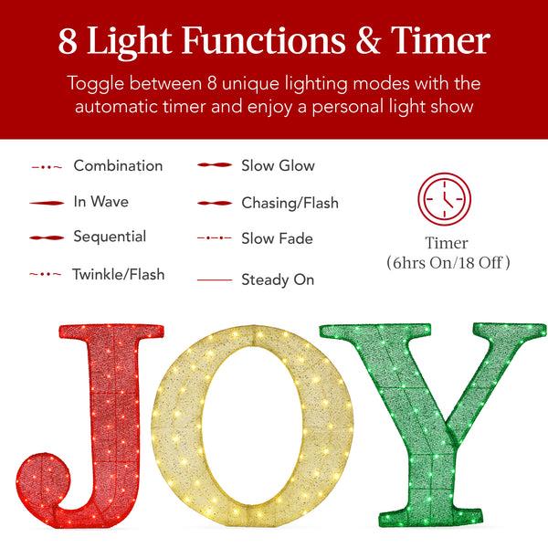 Best Choice 3-Piece 3D Lighted Christmas JOY Yard Decoration W/ 150 LED Lights - 32in
