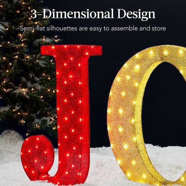 Best Choice 3-Piece 3D Lighted Christmas JOY Yard Decoration W/ 150 LED Lights - 32in