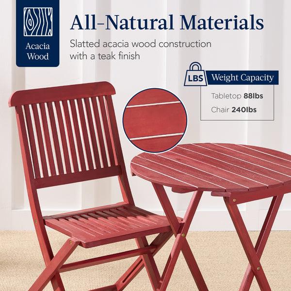 Best Choice 3-Piece Acacia Wood Bistro Set W/ Folding Table 2 Chairs