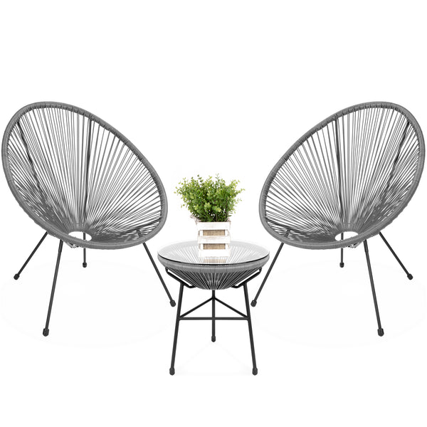 best choice 3-Piece All-Weather Patio Acapulco Bistro Set w/ Rope Glass Top Table