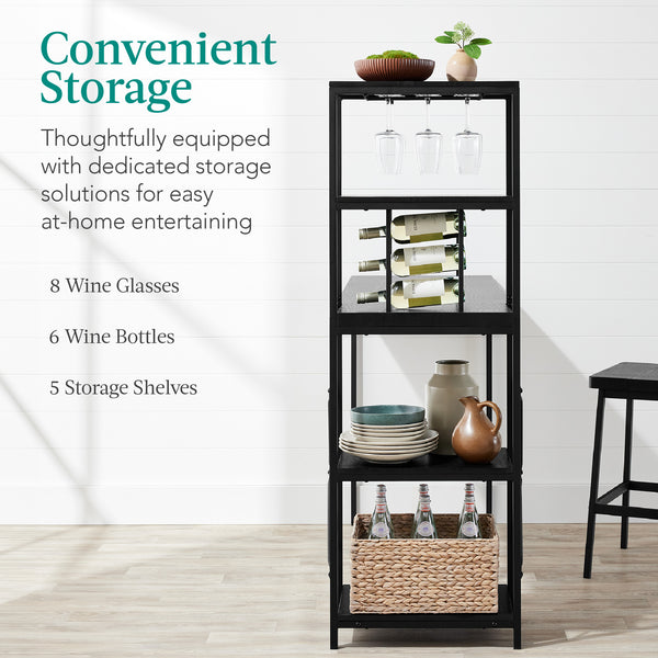 Best Choice 3-Piece Bar Height Dining Set W/ Bottle Rack Glass Storage 5 Shelves