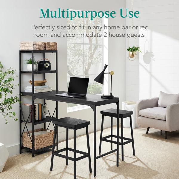 Best Choice 3-Piece Bar Height Dining Set W/ Bottle Rack Glass Storage 5 Shelves