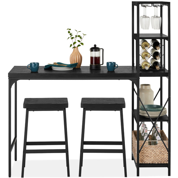 best choice 3-Piece Bar Height Dining Set w/ Bottle Rack Glass Storage 5 Shelves