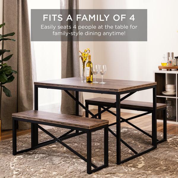 Best Choice 3-Piece Bench Style Dining Furniture Set W/ 2 Benches Table - 45.5in