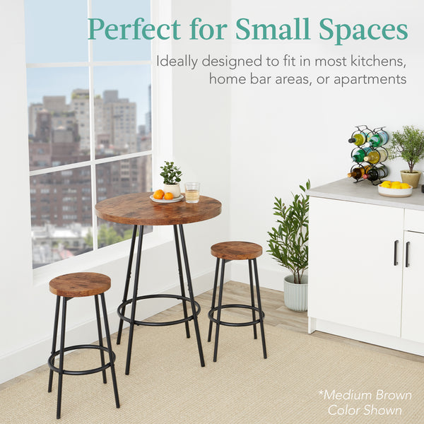 Best Choice 3-Piece Bistro Set Modern Round Counter Height Dining Set W/ 2 Stools