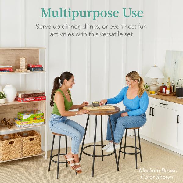 Best Choice 3-Piece Bistro Set Modern Round Counter Height Dining Set W/ 2 Stools