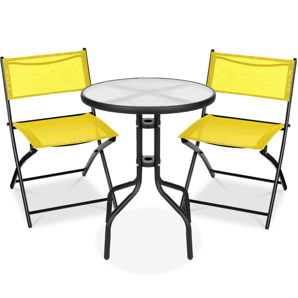 best choice 3-Piece Bistro Set w/ Glass Table 2 Foldable Chairs