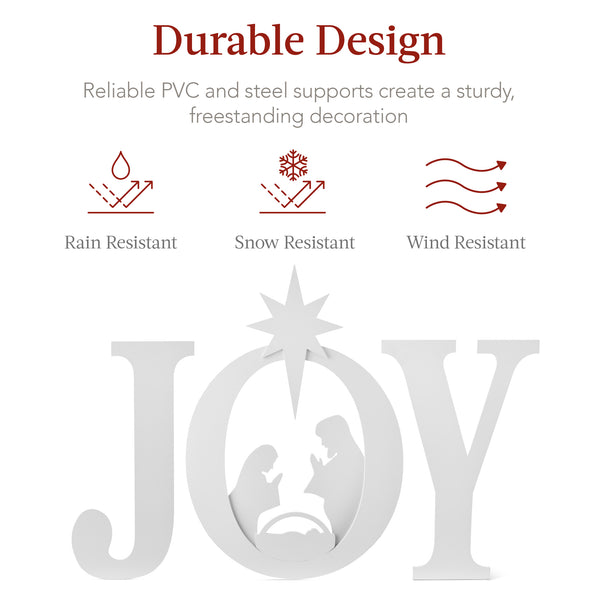 Best Choice 3-Piece Christmas JOY Nativity Yard Decoration W/ Ground Stakes - 46in
