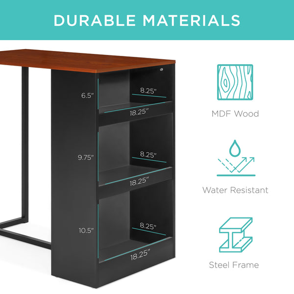 Best Choice 3-Piece Counter Height Kitchen Dining Table Set W/ Storage Shelves