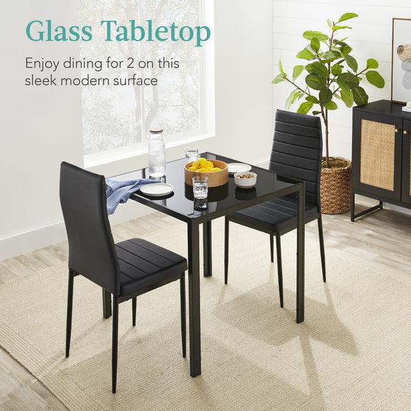 Best Choice 3-Piece Dining Table Set W/ Glass Top Leather Chairs