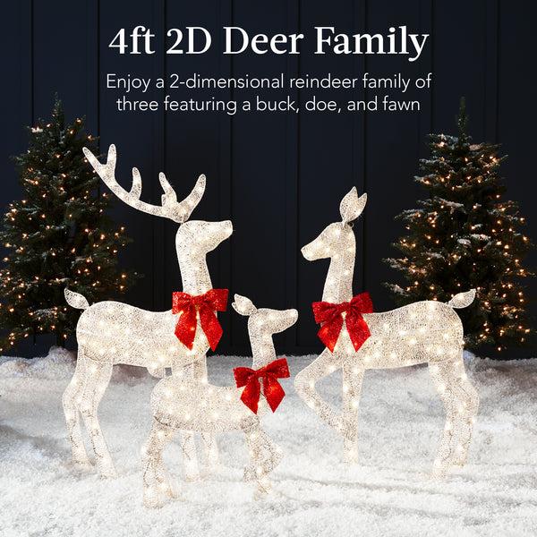 Best Choice 3-Piece Lighted 2D Christmas Deer Set Outdoor Decor W/ 175 LED Lights - 4ft