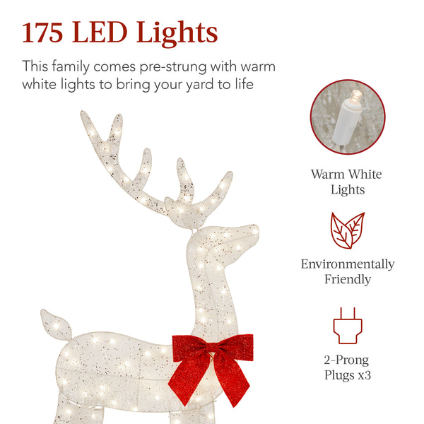 Best Choice 3-Piece Lighted 2D Christmas Deer Set Outdoor Decor W/ 175 LED Lights - 4ft