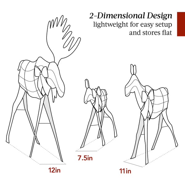 Best Choice 3-Piece Lighted 2D Christmas Moose Set Outdoor Decor W/ 195 LED Lights - 4ft