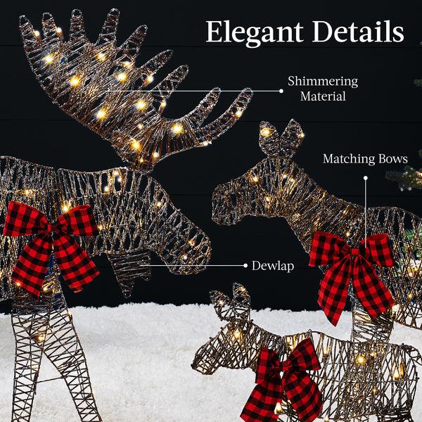 Best Choice 3-Piece Lighted 2D Christmas Moose Set Outdoor Decor W/ 195 LED Lights - 4ft