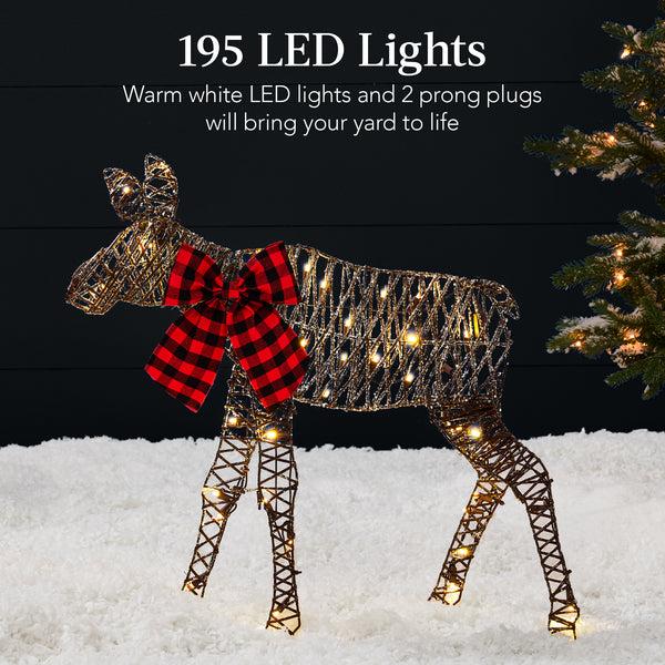Best Choice 3-Piece Lighted 2D Christmas Moose Set Outdoor Decor W/ 195 LED Lights - 4ft