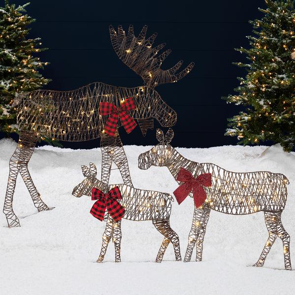 best choice 3-Piece Lighted 2D Christmas Moose Set Outdoor Decor w/ 195 LED Lights - 4ft