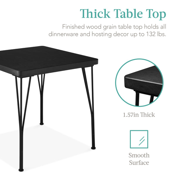 Best Choice 3-Piece Metal Wood Square Dining Table Furniture Set W/ 2 Chairs