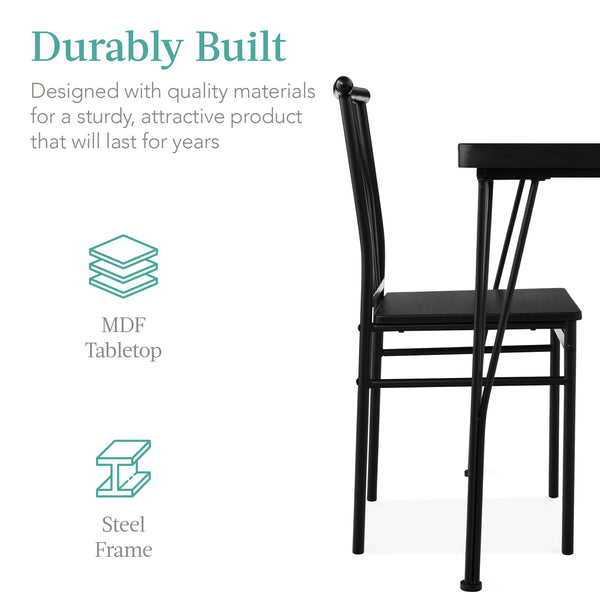 Best Choice 3-Piece Metal Wood Square Dining Table Furniture Set W/ 2 Chairs