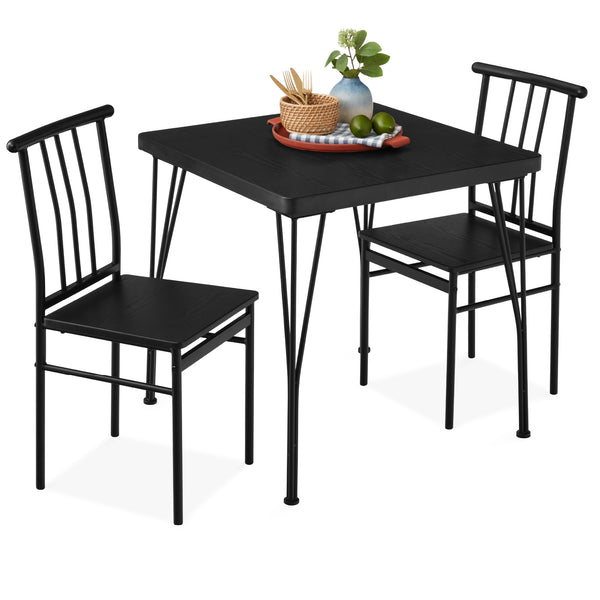 best choice 3-Piece Metal Wood Square Dining Table Furniture Set w/ 2 Chairs