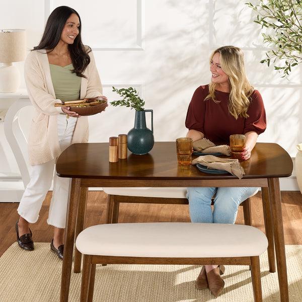 Best Choice 3-Piece Mid-Century Modern Upholstered Wooden Dining Set W/ 2 Bench Seats