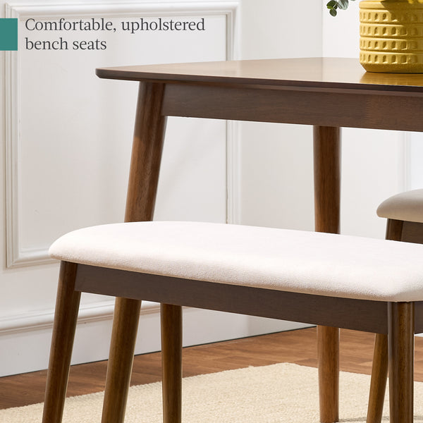 Best Choice 3-Piece Mid-Century Modern Upholstered Wooden Dining Set W/ 2 Bench Seats