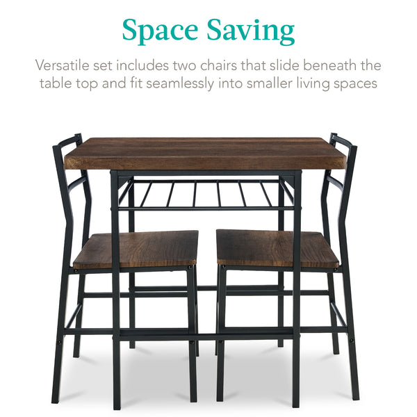 Best Choice 3-Piece Modern Square Dining Set W/ Storage Rack